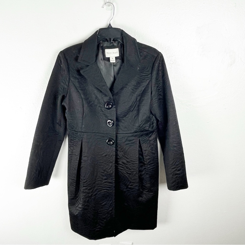 WHITE HOUSE BLACK MARKET Black Embroidered Three Button Snap Closure Coat Medium